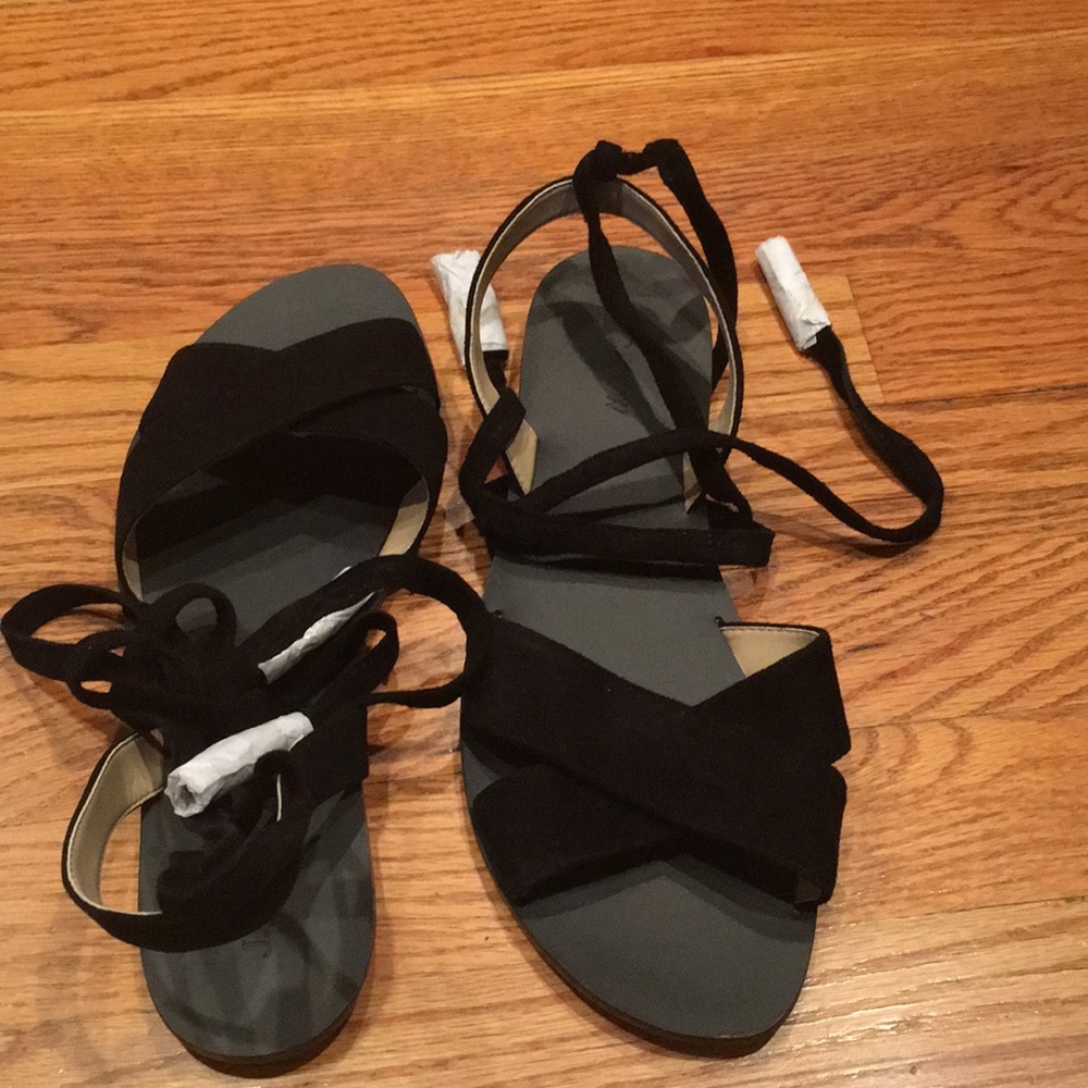 Jcrew Black Suede Ankle Tie Sandals